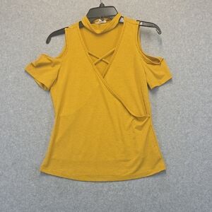 Mine Mustard Yellow Cold Shoulder Wrap Top Women’s Medium